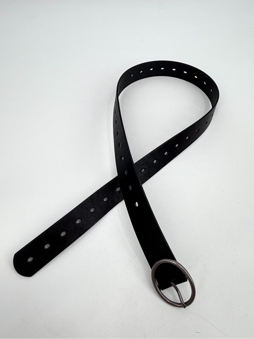 Belt Women’s Black Faux Leather Antiaue Silver Tone Oval Buckle Adjustable